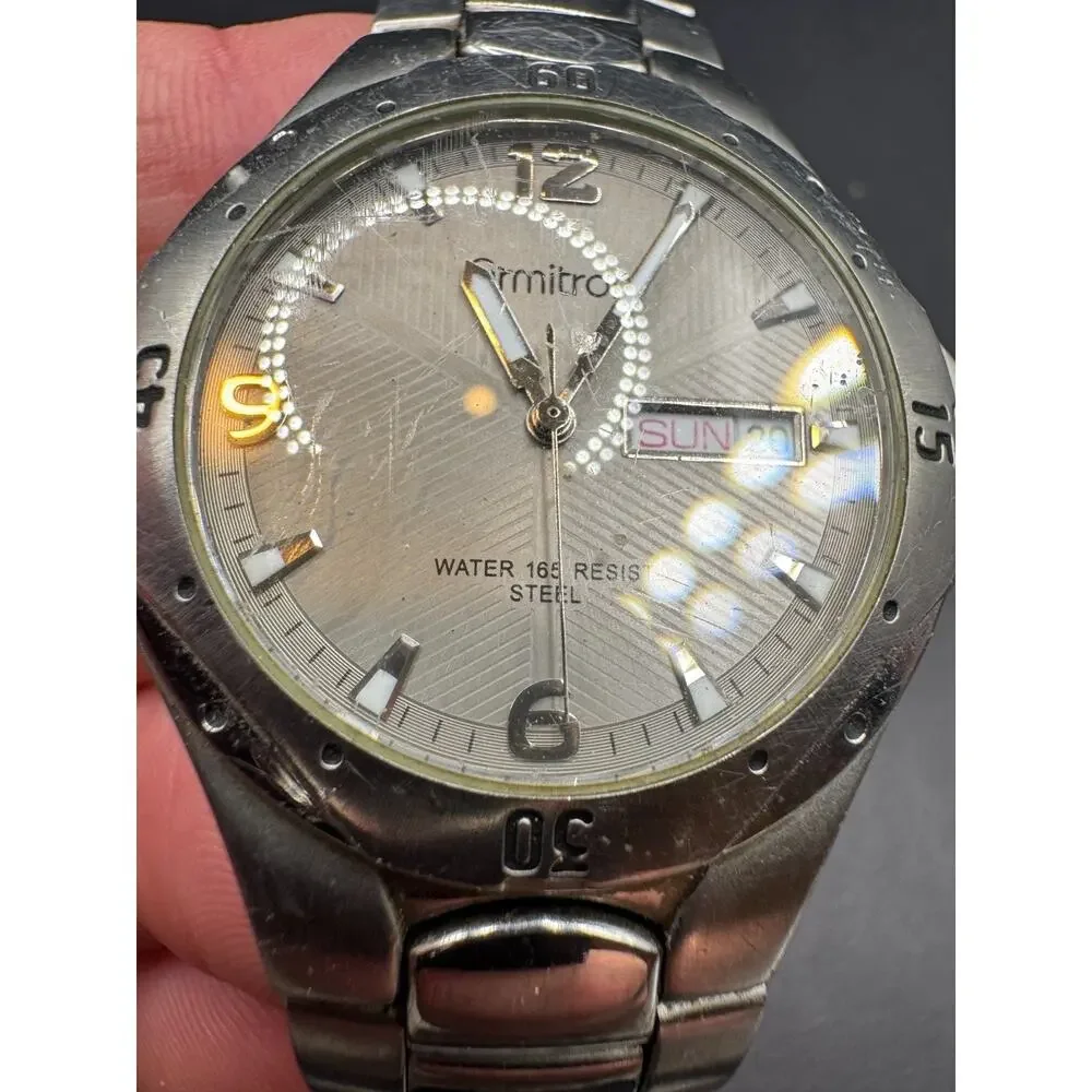 Armitron Day-Date Round Watch Stainless Steel 20/4157 Water Resistant 165ft